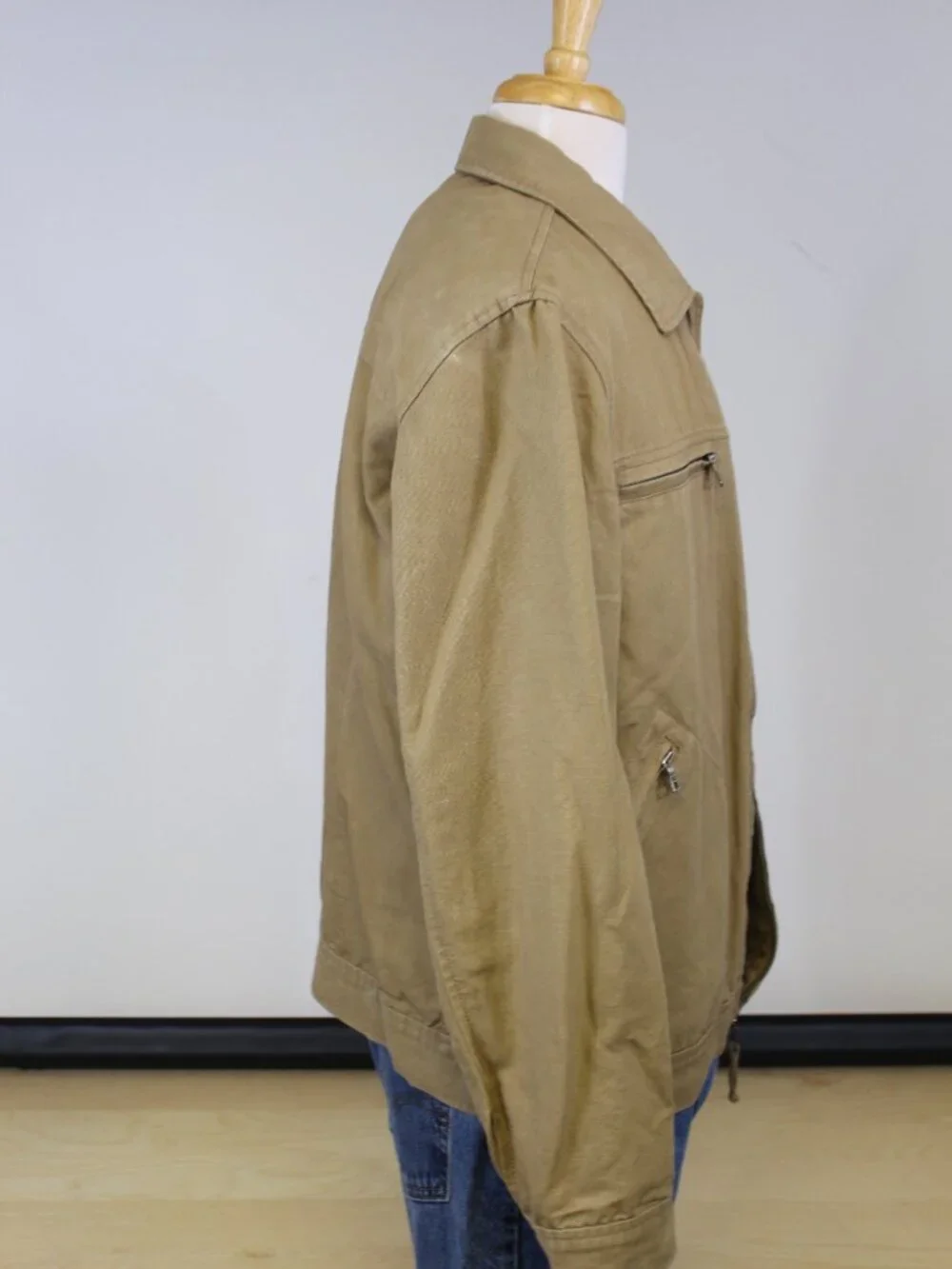 Banana Republic Canvas Jacket‎ Mens L Tan Y2K Cotton Linen Zip Utility Coat
